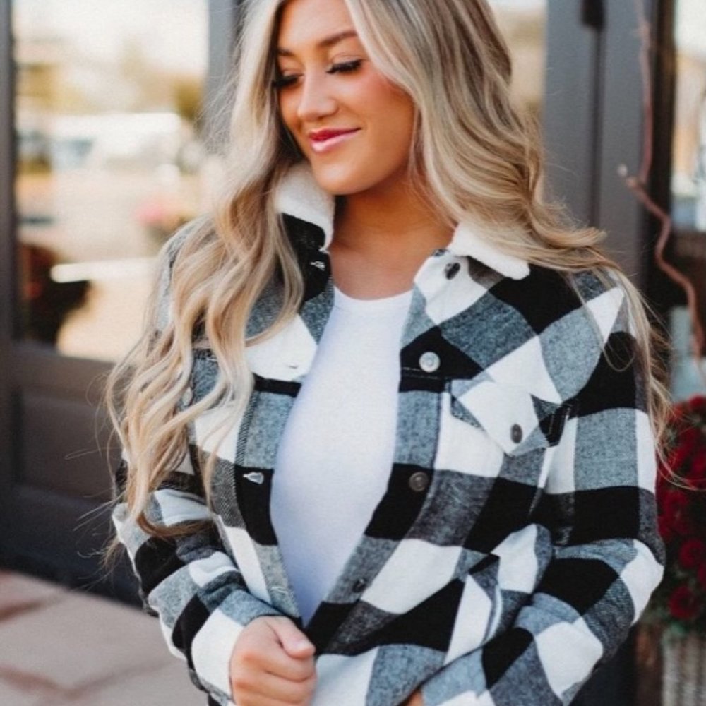 Ultimate Question Black Buffalo Plaid Sherpa Lined Jacket
